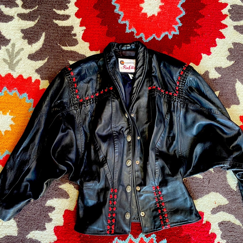 Vintage leather jacket with southwest details